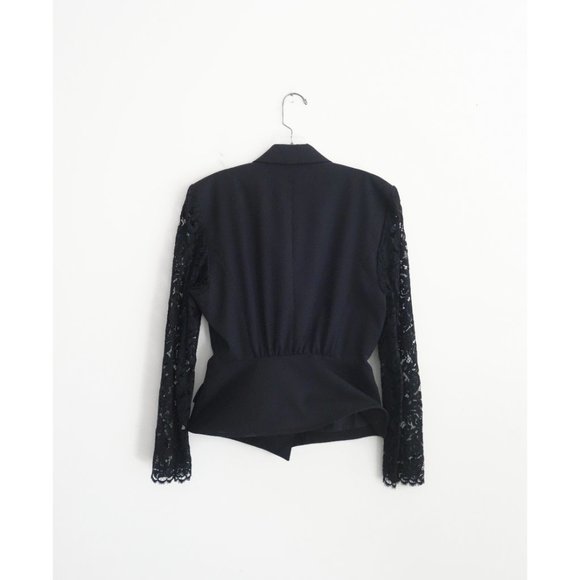 Vintage 80s Lolita Lempicka Black Wool Lace Skirt Suit FR 40 US 6 8 - Picture 3 of 10